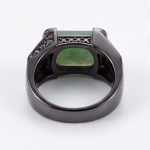 Men's Emerald-Cut Green Jade Ring with Black Pave in Gunmetal Tone - Image 4