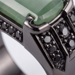 Men's Emerald-Cut Green Jade Ring with Black Pave in Gunmetal Tone - Image 9