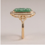 Carved Green Jade Plaque Ring with Cubic Zirconia Halo in Gold Tone - Image 7