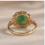 Cushion Carved Green Jade Ring with Cubic Zirconia Halo in Gold Tone - Image 9