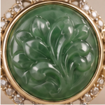 Round Carved Green Jade Ring with Crowned Halo in Gold Tone - Image 7