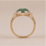 Round Carved Green Jade Ring with Crowned Halo in Gold Tone - Image 3
