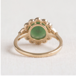 Carved Jade Flower Ring with Scalloped Cubic Zirconia Halo in Two-Tone Gold - Image 7