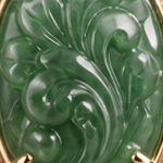Oval Carved Green Jade Ring with Trillion Cubic Zirconia Shoulders in Gold Tone - Image 7