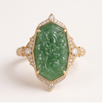 Elongated Hexagon Carved Green Jade Statement Ring in Gold-Plated Sterling Silver - Image 7