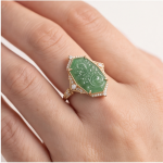 Elongated Hexagon Carved Green Jade Statement Ring in Gold-Plated Sterling Silver - Image 5