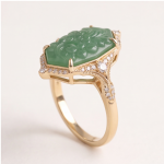 Elongated Hexagon Carved Green Jade Statement Ring in Gold-Plated Sterling Silver