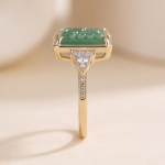 Square Carved Green Jade Ring with Trillion Accents in Gold-Plated Sterling Silver - Image 7