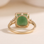 Square Carved Green Jade Ring with Trillion Accents in Gold-Plated Sterling Silver - Image 6