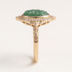 Oval Carved Green Jade Halo Ring in Gold-Plated Sterling Silver - Image 3