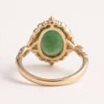 Oval Carved Green Jade Halo Ring in Gold-Plated Sterling Silver - Image 4