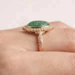Oval Carved Green Jade Halo Ring in Gold-Plated Sterling Silver - Image 5