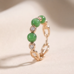 Green Jade Bead and Cubic Zirconia Chain-Link Eternity Band in Gold-Plated Brass - Image 9