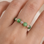 Green Jade Bead and Cubic Zirconia Chain-Link Eternity Band in Gold-Plated Brass - Image 2
