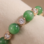 Green Jade Bead and Cubic Zirconia Chain-Link Eternity Band in Gold-Plated Brass - Image 6