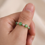 Green Jade Bead and Cubic Zirconia Chain-Link Eternity Band in Gold-Plated Brass - Image 5