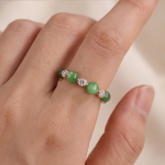 Green Jade Bead and Cubic Zirconia Chain-Link Eternity Band in Gold-Plated Brass - Image 8