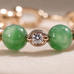 Green Jade Bead and Cubic Zirconia Chain-Link Eternity Band in Gold-Plated Brass - Image 7