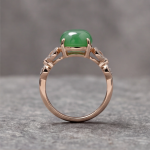 Round Green Jade Cabochon Ring with Open Scroll Shoulders in Rose Gold Plate - Image 7