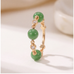 Slim Green Jade Bead Ring with Beaded Gold Rondelles in Gold-Plated Brass - Image 3