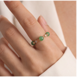 Slim Green Jade Bead Ring with Beaded Gold Rondelles in Gold-Plated Brass - Image 2