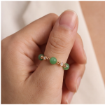 Slim Green Jade Bead Ring with Beaded Gold Rondelles in Gold-Plated Brass - Image 9