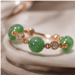 Slim Green Jade Bead Ring with Beaded Gold Rondelles in Gold-Plated Brass - Image 7