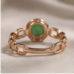 Green Jade Cabochon Halo Ring with Chain-Link Band in Rose Gold Plate - Image 6