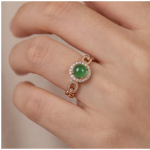 Green Jade Cabochon Halo Ring with Chain-Link Band in Rose Gold Plate - Image 5