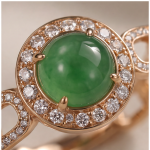 Green Jade Cabochon Halo Ring with Chain-Link Band in Rose Gold Plate - Image 7