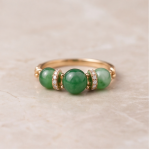 Three-Stone Green Jade Bead Ring with Cubic Zirconia Rondelles in Gold-Plated Sterling Silver - Image 10