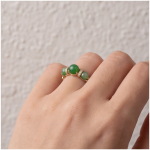 Three-Stone Green Jade Bead Ring with Cubic Zirconia Rondelles in Gold-Plated Sterling Silver - Image 5