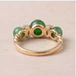Three-Stone Green Jade Bead Ring with Cubic Zirconia Rondelles in Gold-Plated Sterling Silver - Image 3