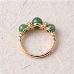 Three-Stone Green Jade Bead Ring with Cubic Zirconia Rondelles in Gold-Plated Sterling Silver - Image 4