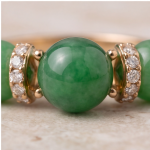 Three-Stone Green Jade Bead Ring with Cubic Zirconia Rondelles in Gold-Plated Sterling Silver - Image 6