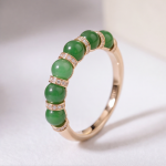 Green Jade Bead Eternity Band with Pave Rondelles in Rose Gold Plate