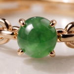 Solitaire Green Jade Cabochon Cable-Link Ring in Rose Gold Plate - Image 9