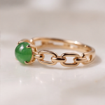 Solitaire Green Jade Cabochon Cable-Link Ring in Rose Gold Plate - Image 7