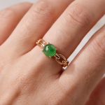 Solitaire Green Jade Cabochon Cable-Link Ring in Rose Gold Plate - Image 8