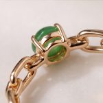 Solitaire Green Jade Cabochon Cable-Link Ring in Rose Gold Plate - Image 4