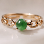 Solitaire Green Jade Cabochon Cable-Link Ring in Rose Gold Plate