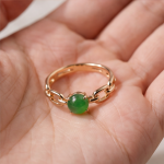 Solitaire Green Jade Cabochon Cable-Link Ring in Rose Gold Plate - Image 5