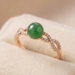 Green Jade Cabochon Infinity Twist Ring in Rose Gold Plate - 图片 9