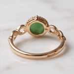 Green Jade Cabochon Ring with Beaded Bezel and Open Link Shoulders in Rose Gold Plate - Image 4