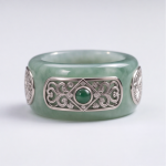 Pale Green Jade Band Ring with Silver Filigree Plaques - 图片 9
