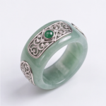 Pale Green Jade Band Ring with Silver Filigree Plaques - 图片 6