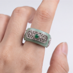 Pale Green Jade Band Ring with Silver Filigree Plaques - 图片 8
