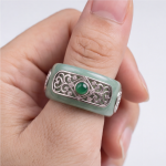 Pale Green Jade Band Ring with Silver Filigree Plaques - 图片 2