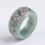 Pale Green Jade Band Ring with Silver Filigree Plaques