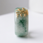 Moss-in-Snow Jade Band Ring with Gold Bamboo Motif - 图片 3